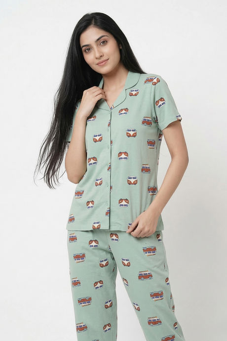Zivame Knit Cotton Pyjama Set - Cameo Green — image 5